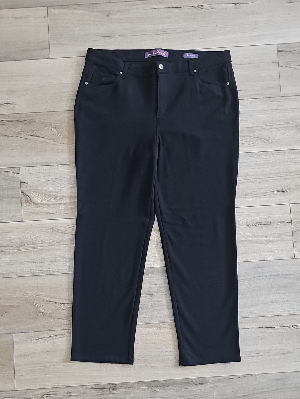Gloria Vanderbilt Amanda High Rise Straight Leg Ponte Pants Black 16W Short